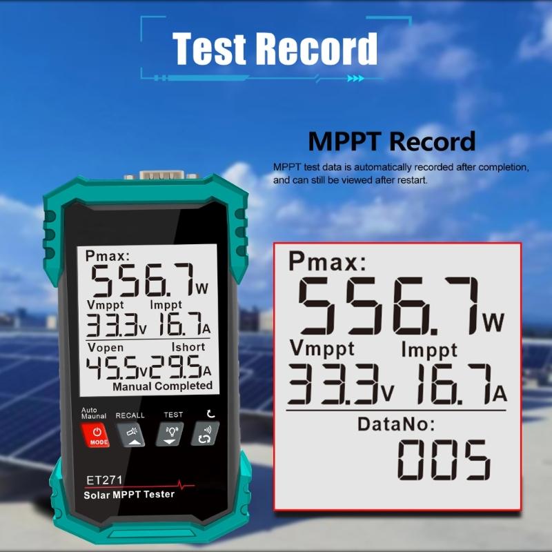 Photovoltaic Tester For Solar Systems Measuring Up To 1600W Featuring MPPT Efficiency Analysis