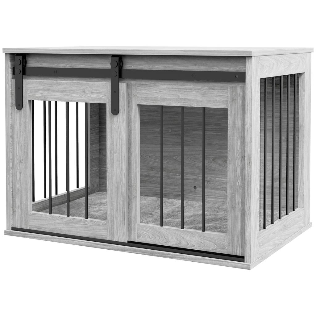 80cm Dog Crate Furniture with Removable Cushion for Large Dogs- Grey