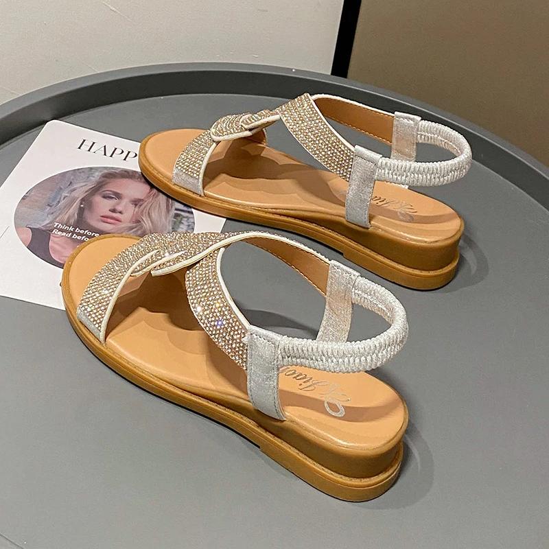 Fashion 2025 Summer Women's Sandals Women Fashion Casual Roman Shoes New Designer Platform Sandal Female Solid Color Crystal Sandalias