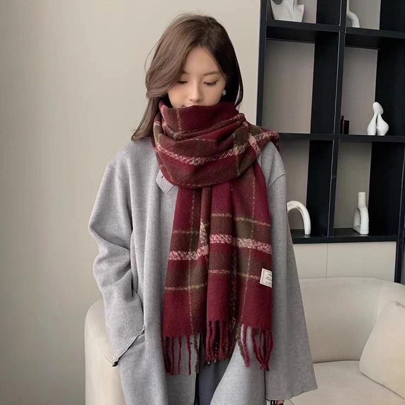 Scarf autumn and winter women's new autumn and winter atmosphere plaid scarf high-end scarf