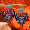 Hand-Painted Skull Acrylic Earrings - Halloween Party Jewelry for Women