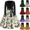 Halloween Print Flare Dress For Damer Langermet Kjole Hule Fest Casual Kjoler