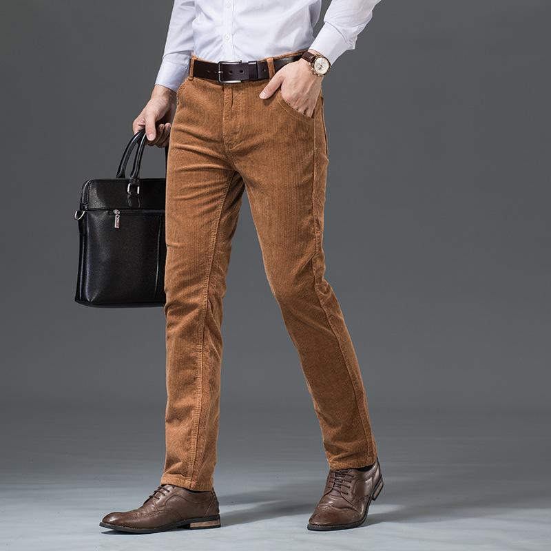 New Autumn And Winter Men'S Corduroy Casual Elastic Loose Straight Leg Pants, Business Trend Fashionable Plus Size Pants