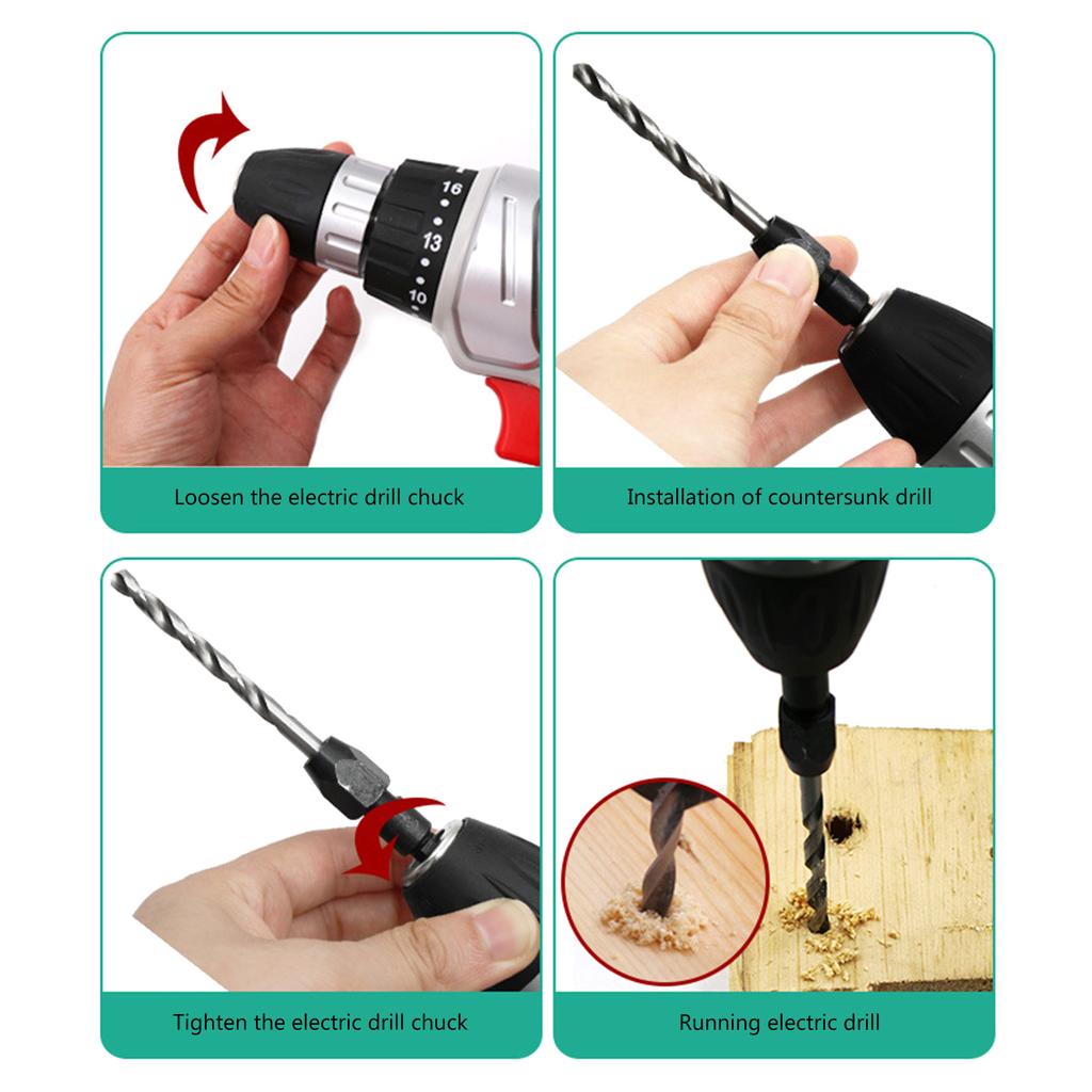 5Pieces Countersink Drill 6542 Cone Bit Set Quick Change Hex Shank Woodworking Screw Reame Metric 2mm To 6mm Drill Bit