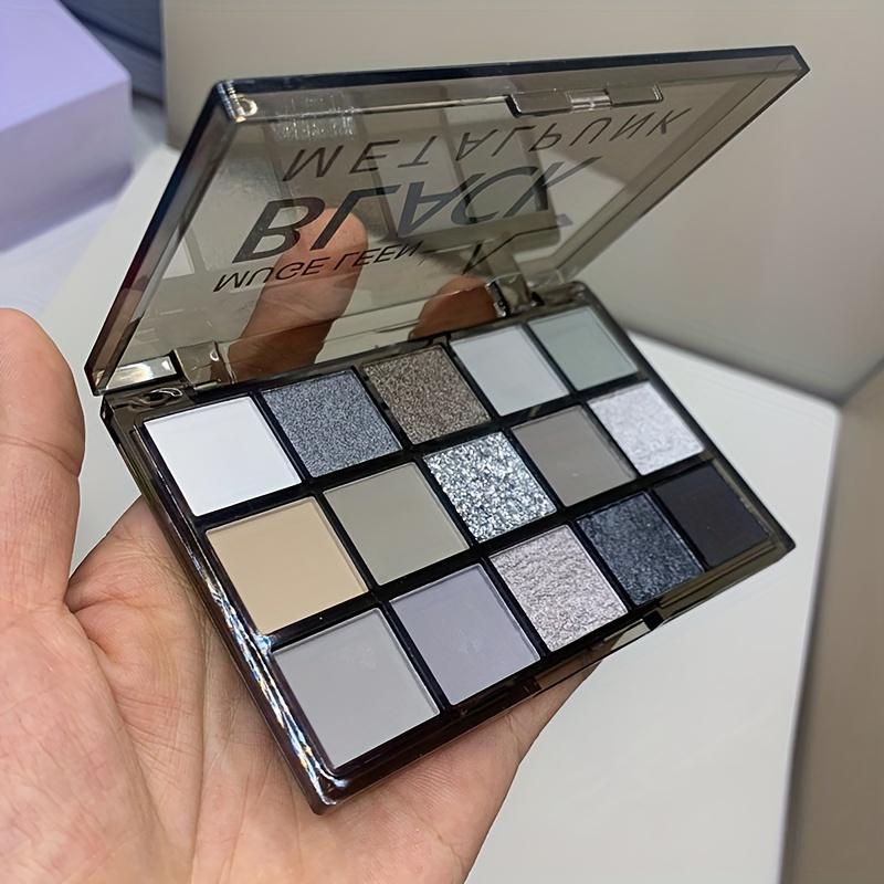 Paleta 15 cieni do powiek Smoky Eyeshadow Paleta trwałych, wysoce napigmentowanych cieni do powiek z uniwersalnym wykończeniem matowym i brokatowym, w odcieniach czerni i szarości