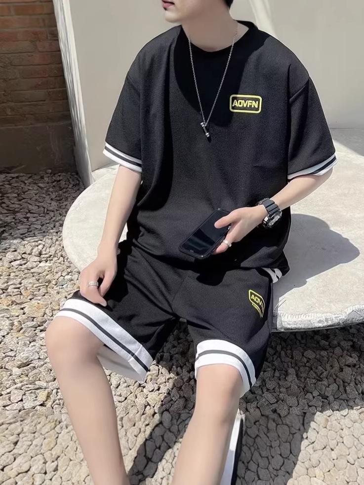 Korean Style Men's Sportswear Set - Short Sleeve T-shirt & Casual Basketball Shorts, Summer 2026 Trend