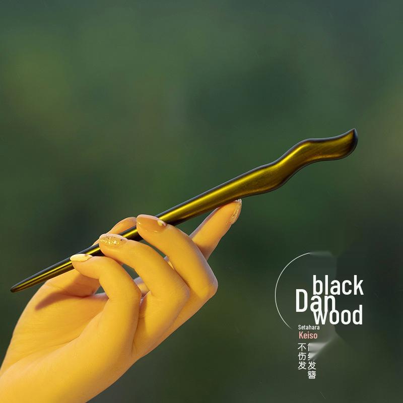 High-End Natural Ebony Wood Hairpin - Extended Chinese Ancient Style Black Hair Bun Accessory