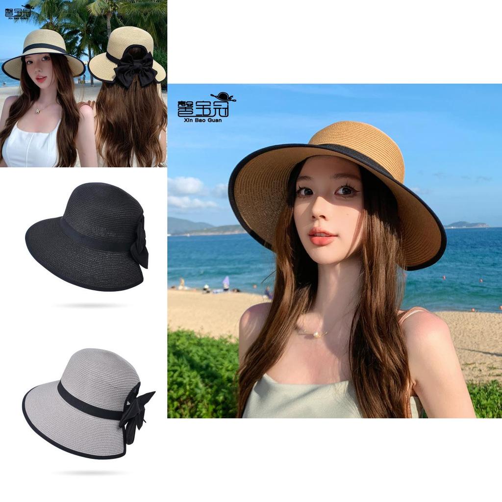 Summer Straw Hat For Women With Large Brim And Ribbon Bow For Beach And Sun Protection