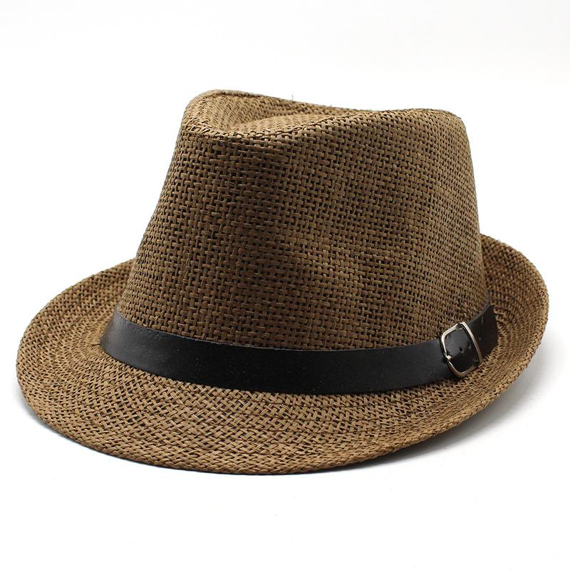

Summer Straw Hat, Beach Hat, Summer Straw Woven Belt Top Hat, Crimped British Hat, Jazz Hat, Men S Custom Seaside Sun Hat M（56-58cm） темно-коричневого кольору