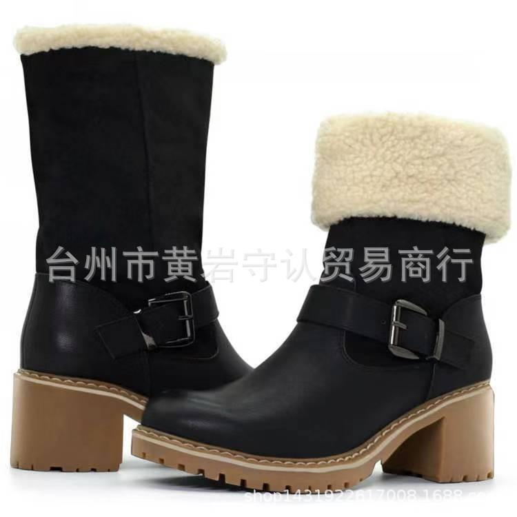 

New Martin boots for women s autumn and winter low tube solid color velvet cotton warm belt buckle large size women 35