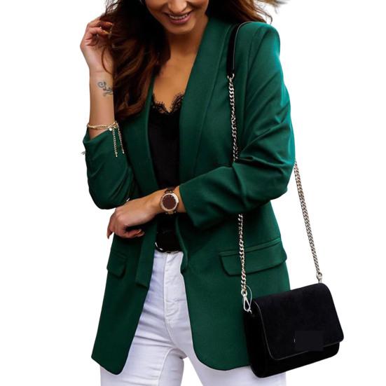 

Women Autumn Blazer Solid Color Pockets OL Style Cardigan Formal Long Sleeves Lady Suit Coat Female Clothes 3XL зелений