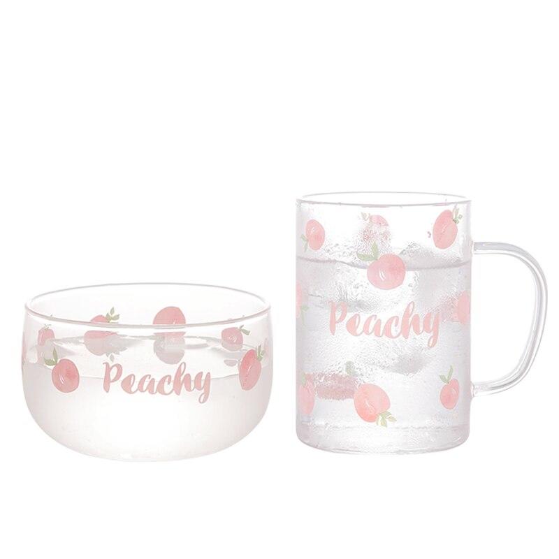 2 pcs. Fruit Salad Glass Bowl Home Heat Resistant Heat Resistant Small Small Small Tableware Pink Tableware with Spoon | Crandy Sniftery (Transparent)