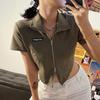 Women's Summer High Street Hot Girl Polo Crop Top - Zippered Short Sleeve Shirt