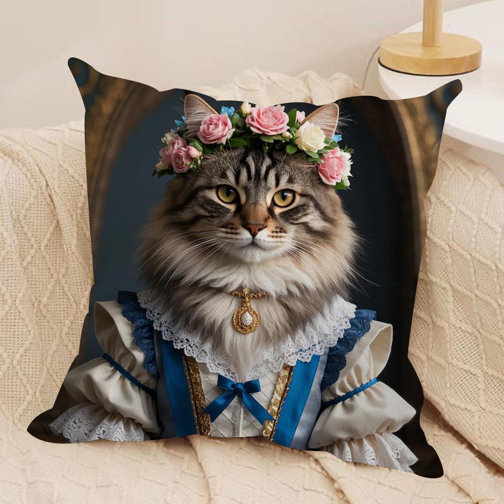 Maine Coon Katze Kissenbezug Seidiger Kurzer Plüsch Sofakissenbezug Versteckter Reißverschluss Weiche Staubdichte Hülle für Heimdekoration