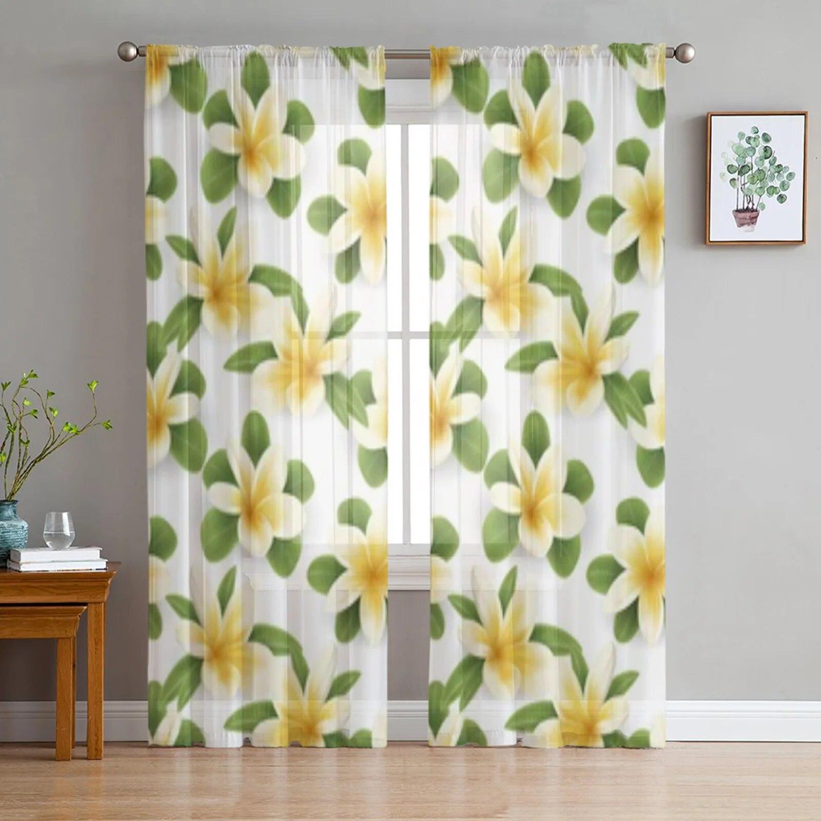 

Белые прозрачные шторы с цветком плюмерии, оконные шторы для гостиной, спальни, жалюзи, детская комната, домашний декор 135W x 114H(cm)