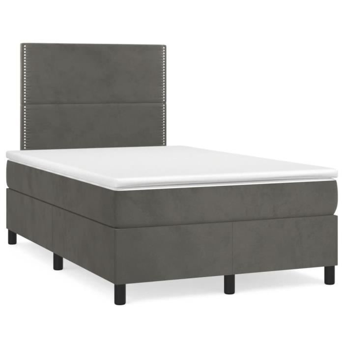 3142954 vidaXL Divan Bed and Mattress Dark Grey 120x200cm Velvet