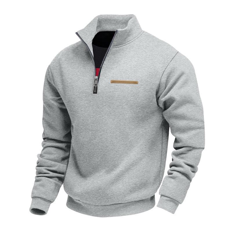 Men's Winter Heavyweight Velvet-Lined Loose-Fit Stand Collar Pullover Hoodie