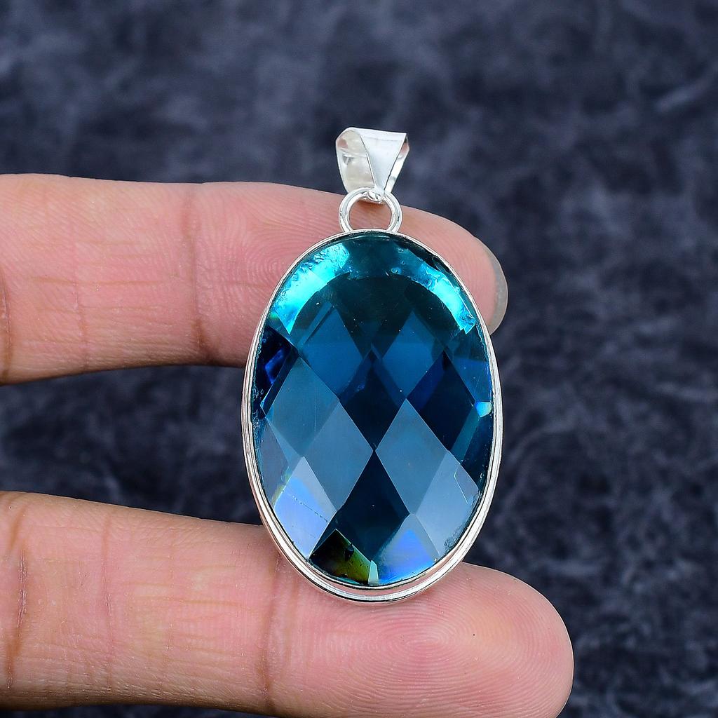 Iolite Quartz Gemstone Handmade 925 Sterling Silver Jewelry Pendant 2.01" M-3253