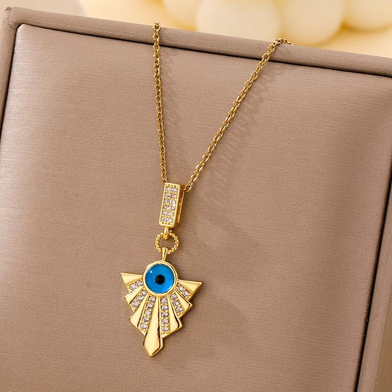 Women's Titanium Steel Blue Evil Eye Pendant Necklace - Light Luxury Clavicle Chain Jewelry