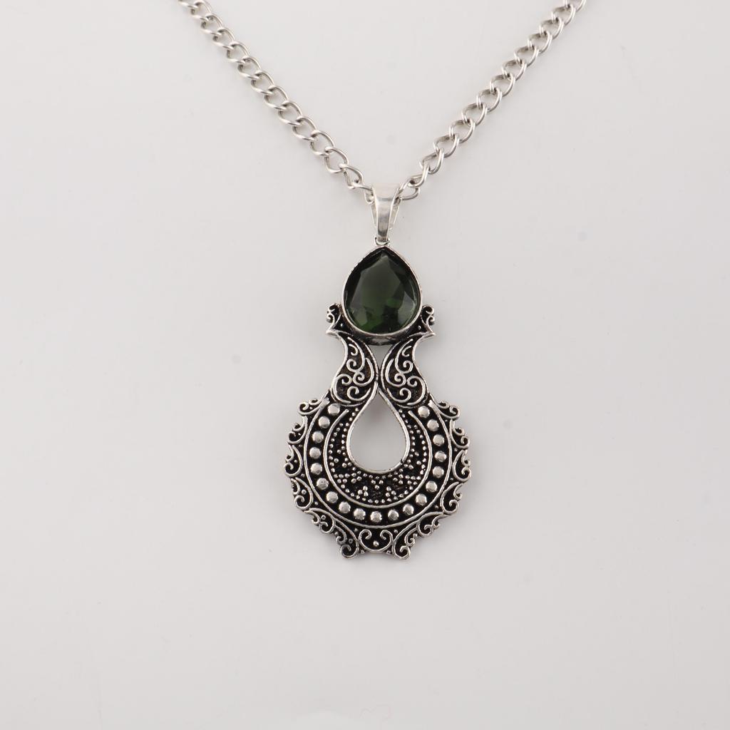 Green Tourmaline Gemstone 925 Sterling Silver Women Jewelry Pretty Oxidize Pendant 1.8" CP-45-14