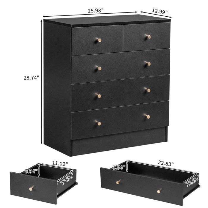 5-drawer Commode with Handle - ALIGHTUP - Bedroom Furniture, 66 X 33 X 73cm, Black