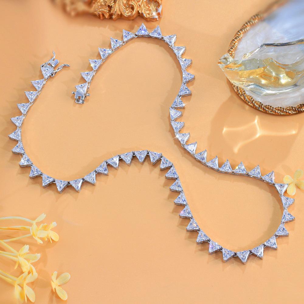 Inverted Triangle Full Diamond Necklace Zircon Personality Trend Collarbone Chain Neck Chain