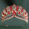 DIEZI Baroque Green Blue Pink Opal Crystal Tiara Crown Women Girls Wedding Party Elegant Luxury Rhinestone Crown Hair Jewelry