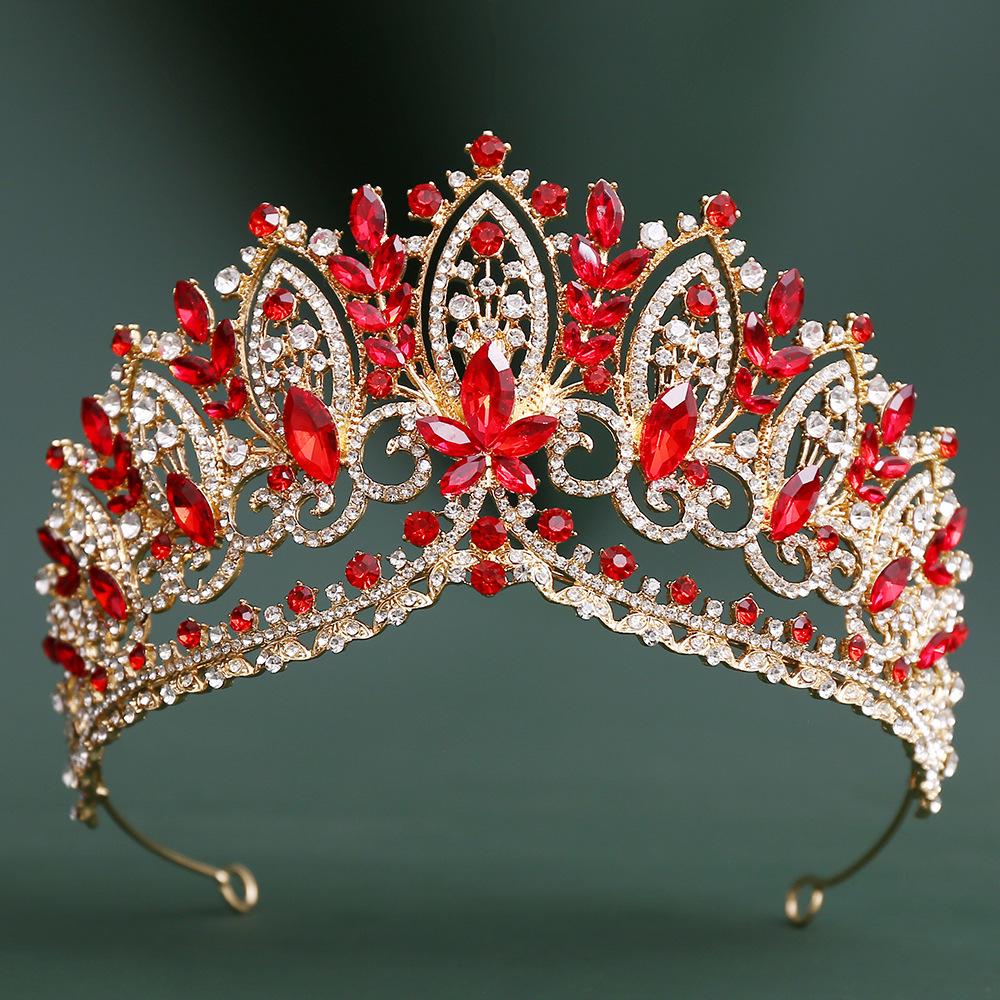 DIEZI Baroque Green Blue Pink Opal Crystal Tiara Crown Women Girls Wedding Party Elegant Luxury Rhinestone Crown Hair Jewelry