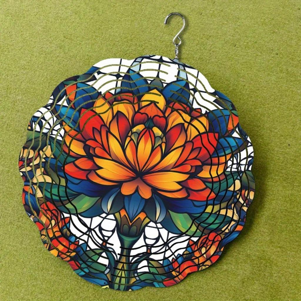 Metal Wind Chime 25.4 Inch Lotus Flower Design Colorful Garden Decor for Patio Outdoor All Seasons No Electricity Needed Durable Hanging