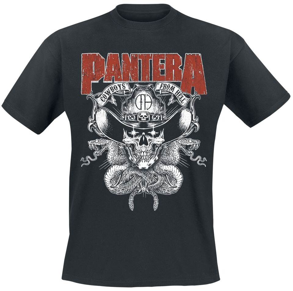Pantera Cowboys From Hell Tee, Thrash Metal T-Shirt with Skull Cowboy Hat & Snake Print, Metal Fan Merch