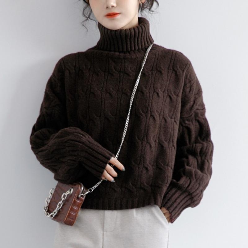 

Зима 2025 Новые Ретро Кашемировые Свитеры Водолазка Косы Женский Толстый Пуловер Свободная Базовая Рубашка OneSize