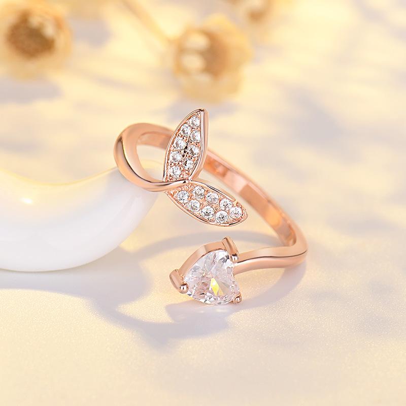 Ins Style Simple Heart Ring Female Light Luxury Index Finger Ring New Sense Tail Ring