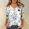 Womens Spring Tops V Neck Floral Print Summer Shirts for Women Casual 3/4 Sleeve Womens Summer Shirts Lightweight Blouse