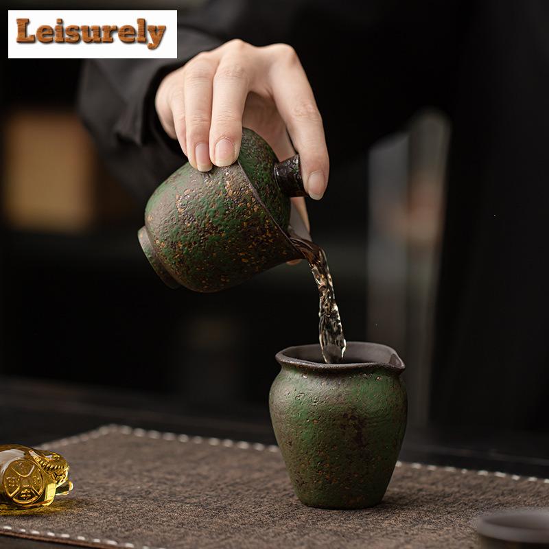 130ml Kiln Fambe Old Rock Clay Fairy Trail Green Gaiwan Ancient Tea Tureen Tea Bowl With Lid Kit Tea Maker Cover Bowl Cafes Gift