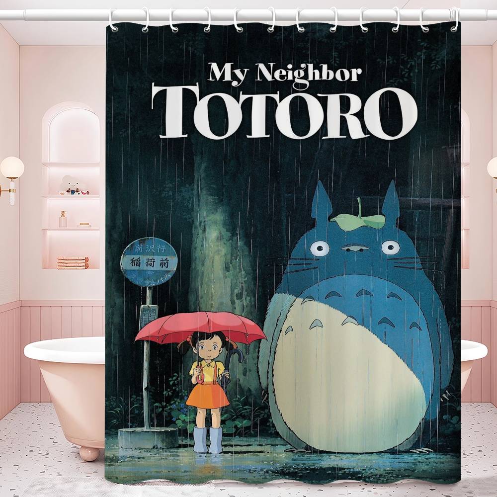 Kawaii T-Totoros Pattern Bathroom Shower Curtain Bathroom Partition Curtain Light Opaque Waterproof Material Bathroom
