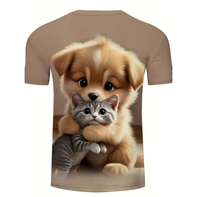 Men's Plus-Size Deer Print T-Shirt - 3D Deer Short Sleeve Round Neck Casual Streetwear Top