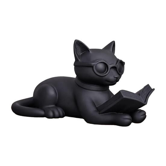 Bookshelf Decorative Accents 3D Printed Reading Cat Figurine, Statue with Eyeglasses, Creative Birthday Gifts Animal Desktop Ornament for Home Office