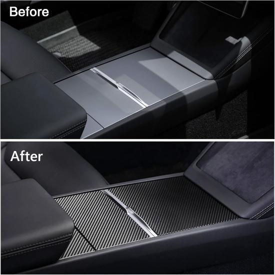 Tesla Model Y Juniper 2025-2026 & Model 3 Highland Center Console Wrap Kit ABS Carbon Fiber Cover Sticker Ultra Slim Interior Protector Decorative