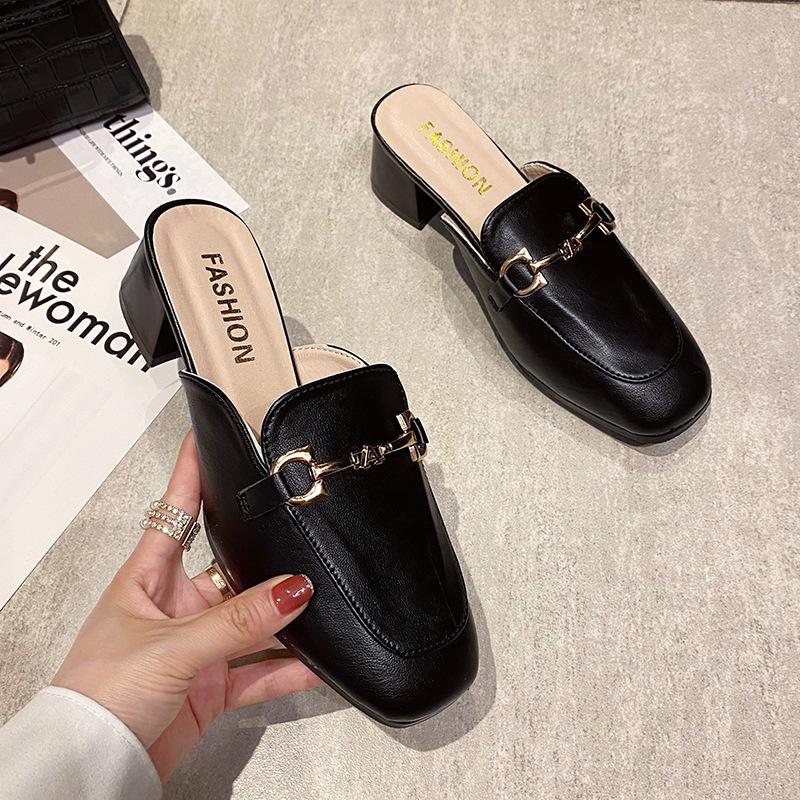 

Баотоу полутапочки женские летние новые туфли с темпераментом полуподнос женская обувь крутые тапочки толстый каблук одинарные туфли 40 чёрный