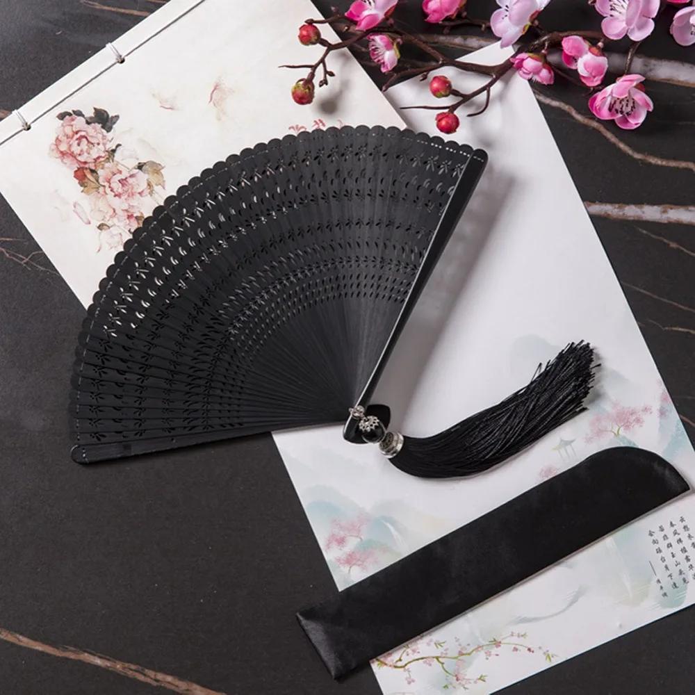 Chinesischer Stil Japanischer Klassischer Faltfächer Antiker Stil Schwarzer Faltfächer für Damen Handgefertigt Exquisite Handfächer