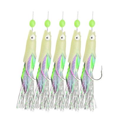 5PCS/String Dazzling Colored Silk Luminous Fish Head String Hooks For White Strips Upturned Mouth Fish Hooks With Barbs Pins Eight-Shaped Rings