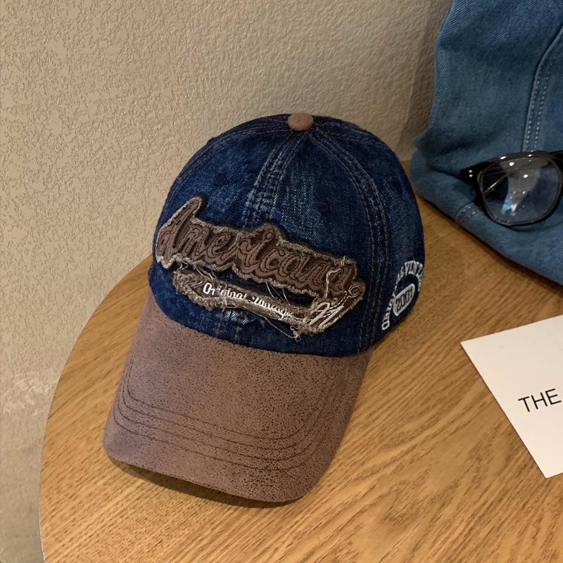 American Retro Denim Baseball Cap, Women's Big Head Circumference, Small Face, Enlarged and Deepened, Wide Brim, Peaked Cap, Old Trend