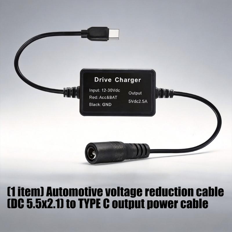 9V/12V/24V DC5521 to USB C Car Power Cable DC5.5x2.1 To Type C Step Down Adapter 5V 2.5A Output For Dashboard Camera Routers