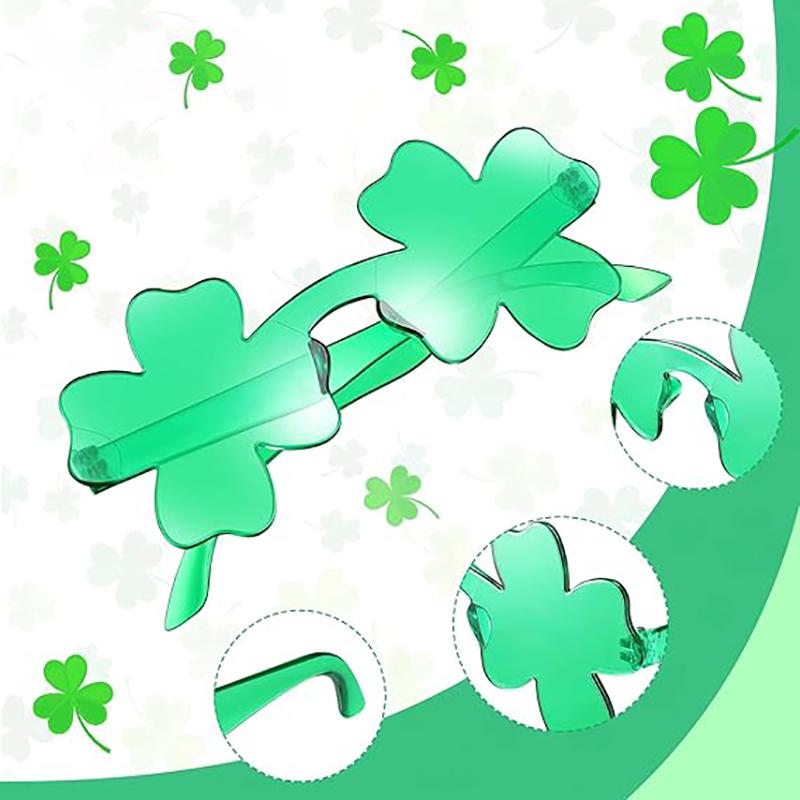 Ochelari de soare amuzanți fără ramă, trifoi cu patru foi, la modă, verzi, pentru festival, costume, ochelari de soare pentru plajă