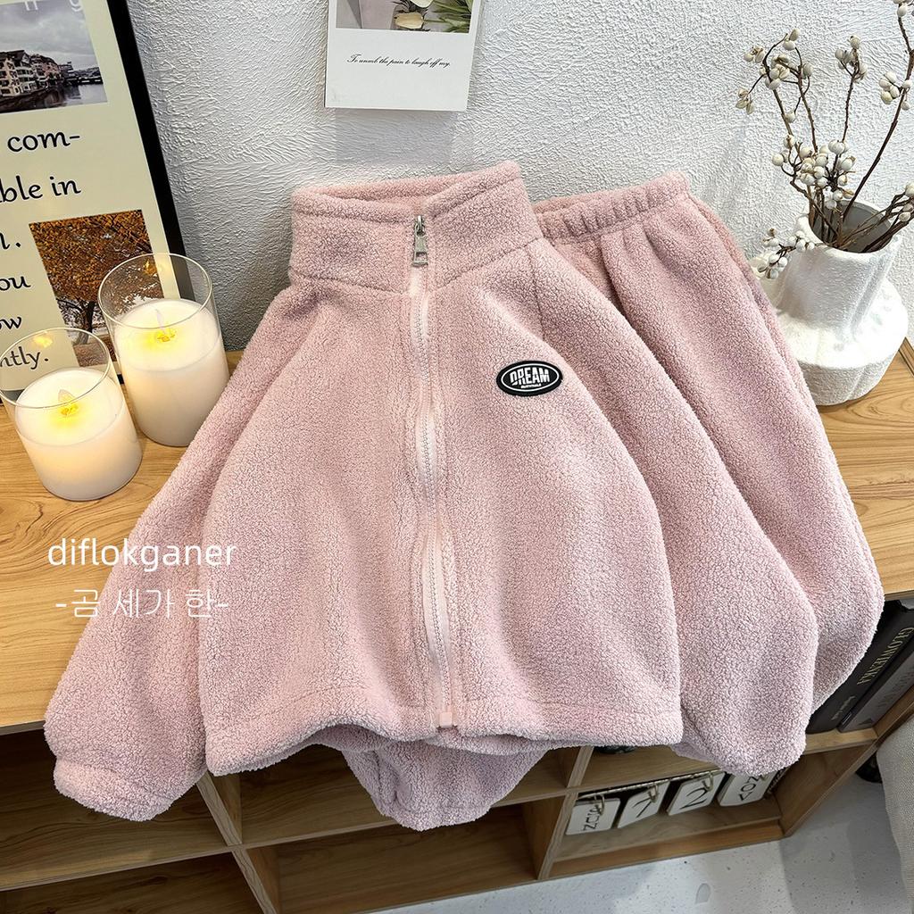Herbst Winter Kinder Doppelseitig Plüsch Kinder Sets Kinderkleidung Kinderkleidung Mädchen Wolle Samt Pullover Hose 2tlg