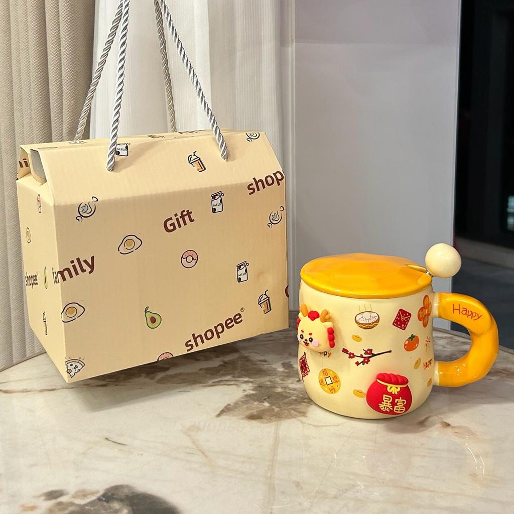 New Year's Day Gift for Girls Year of The Dragon Cup Small Gift for Best Friends Girlfriend Practical Water Cup Creative Gift Box Mug