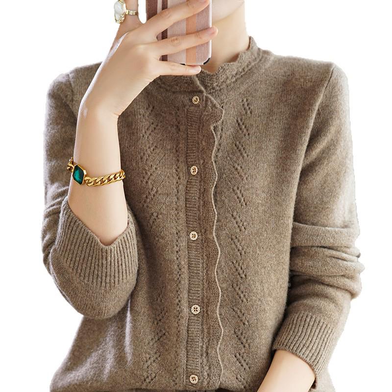 2025 Autumn/Winter High-End Wool Lace Patchwork Cardigan - Comfortable & Fashionable Knitwear