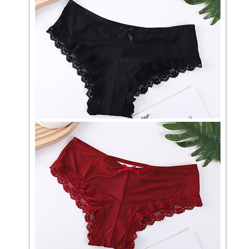 2pcs/lot Crossed Triangle Panties for Women's Sexy Lace Edge Pantie Mid Waist Bow Women Underwear