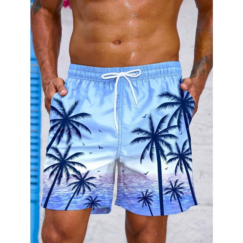 Palma Tropicale Uomo Resort Stampati 3D Pantaloncini da Bagno Tasca Comfort Traspirante Corti Stile Hawaiano Vacanza Spiaggia