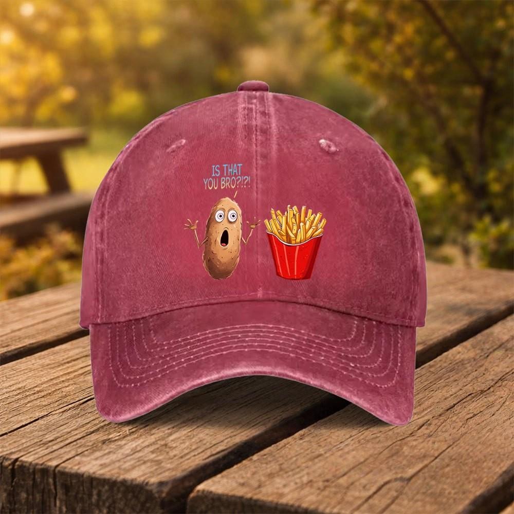 Funny Potato French Fries Baseball Cap Washed Cotton Adjustable Streetwear Hat for Unisex